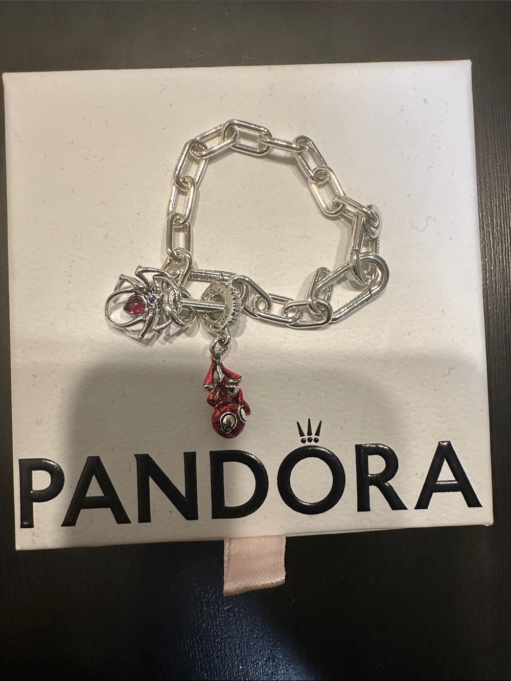 Pandora Spider-Man Silver Link Bracelet with Red Enamel Charms